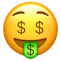 Emoji langue en dollar